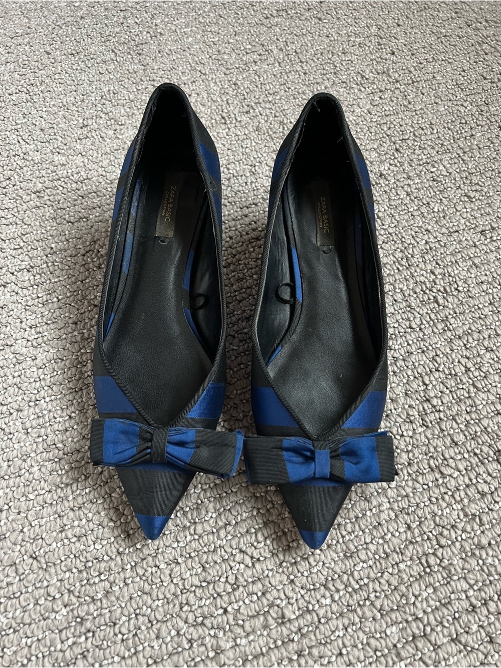 Zara Blue and Black Pointed Bow Kitten Heels